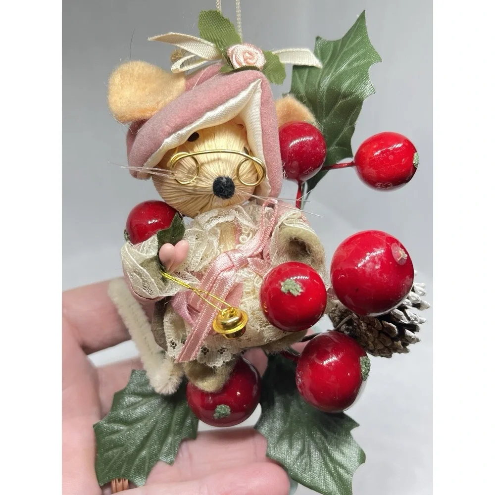 Vintage Kurt Adler Corn Husk Mouse Grandmother Glasses Christmas‎ Ornament READ